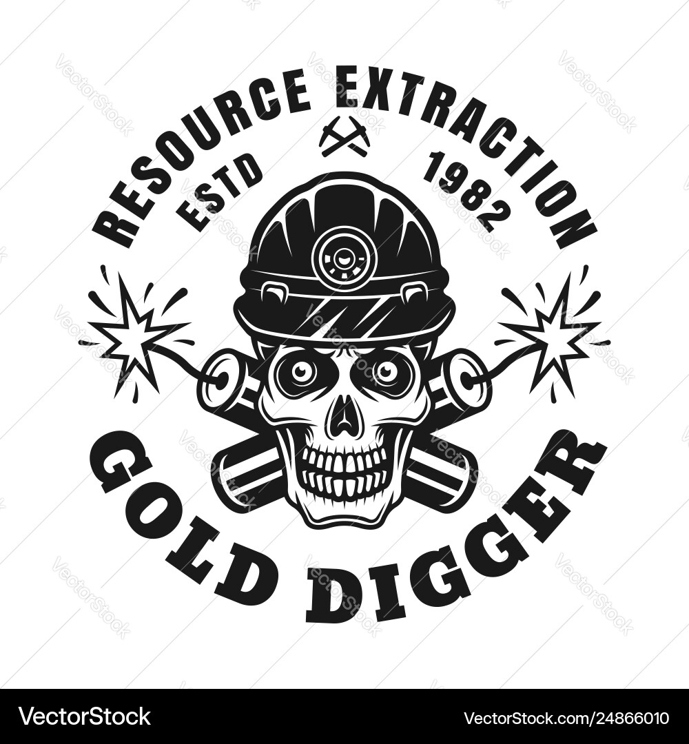 Gold Miner Skull with Dynamite vector image