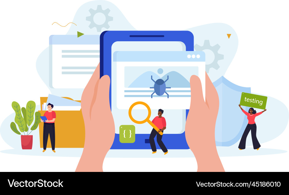 Qa engineer workplace composition Qa engineer workplace composition vector image