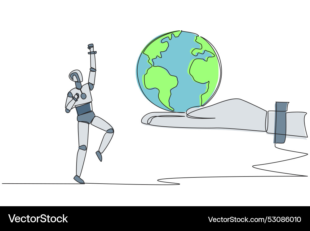 Single continuous line drawing a smart robot Single continuous line drawing a smart robot vector image