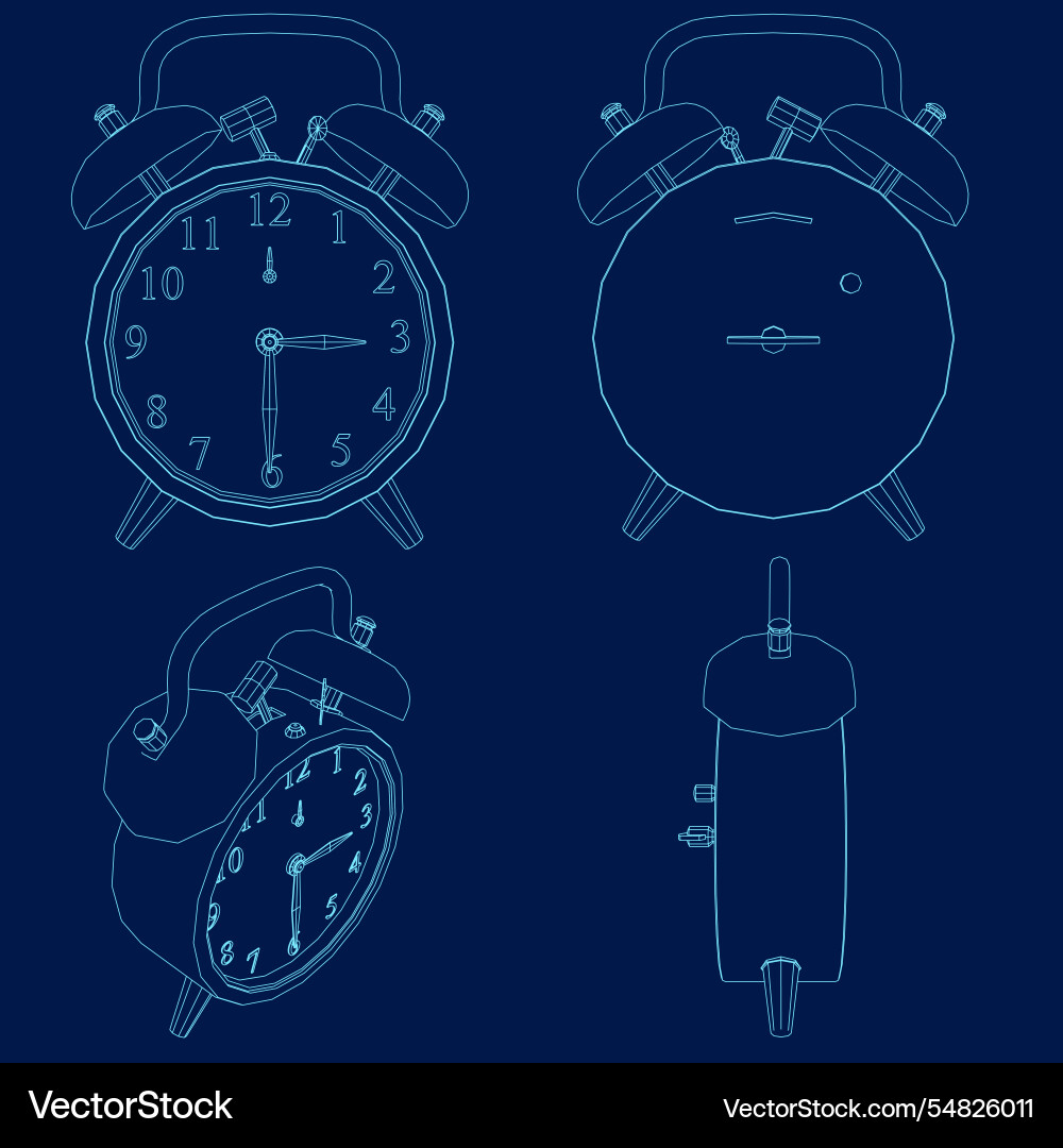 Alarm clock contour set wake up time design Alarm clock contour set wake up time design vector image