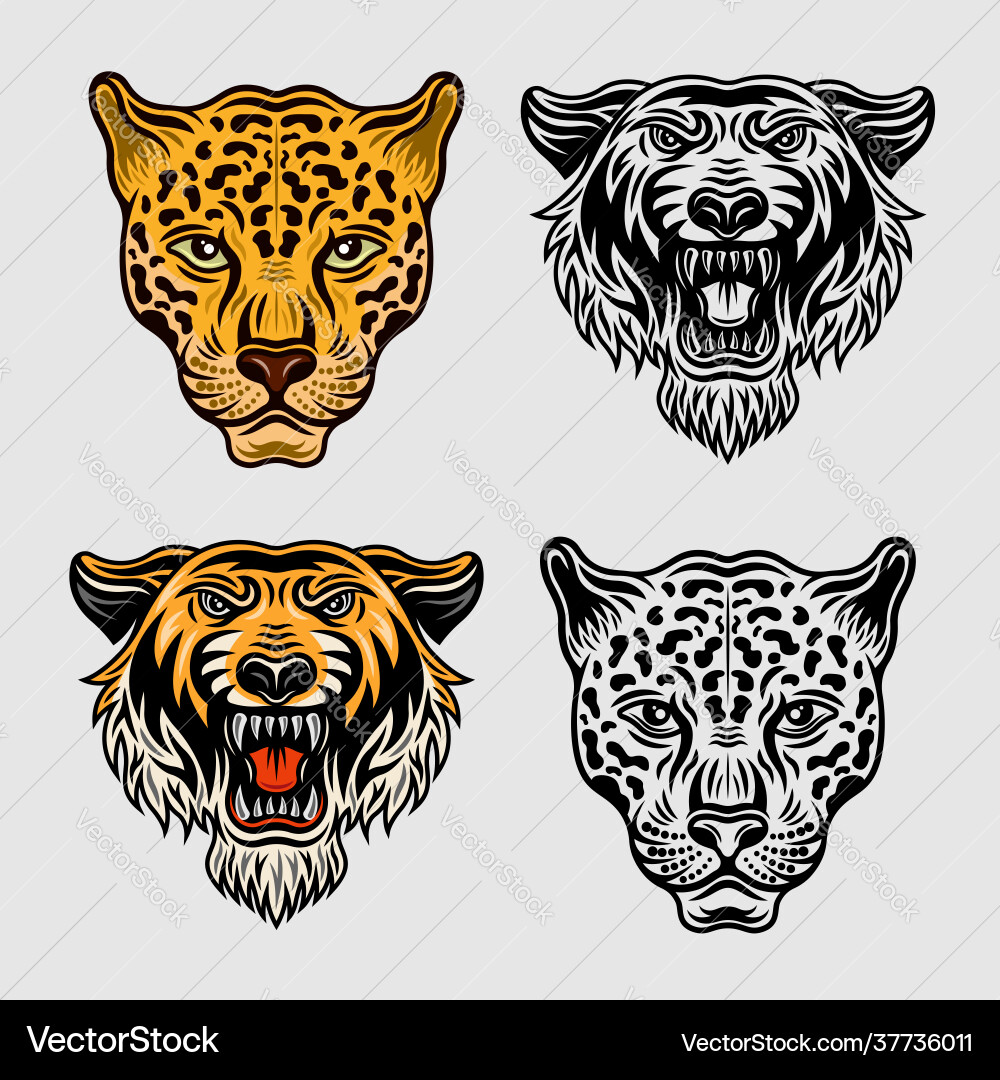 Animals set objects in two styles vector image