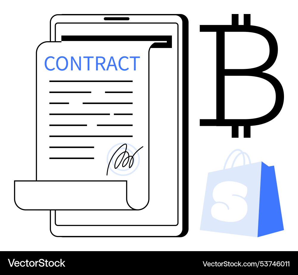 Digital signed contract with bitcoin symbol Digital signed contract with bitcoin symbol vector image