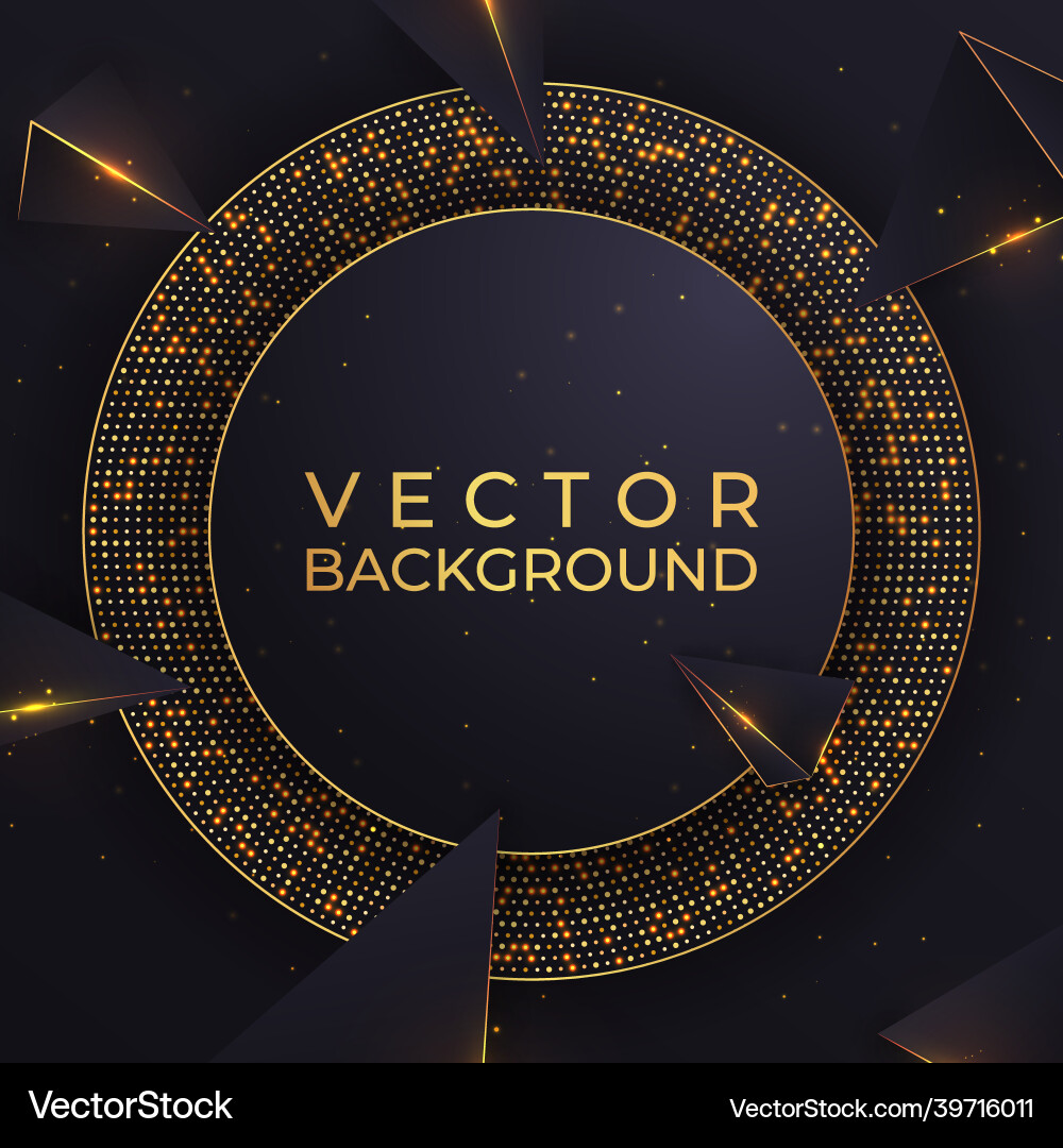 Golden particle shining and triangle on dark vector image