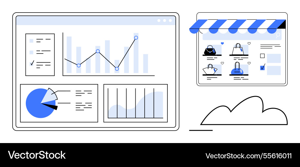 Online storefront and data analytics dashboard Online storefront and data analytics dashboard vector image