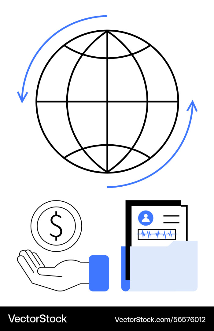 Global data exchange with documents currency Vector Image