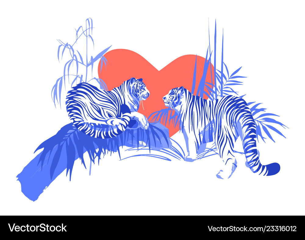 Zwei Tiger in Liebe schauen einander an Zwei Tiger in Liebe schauen einander an vektorbild