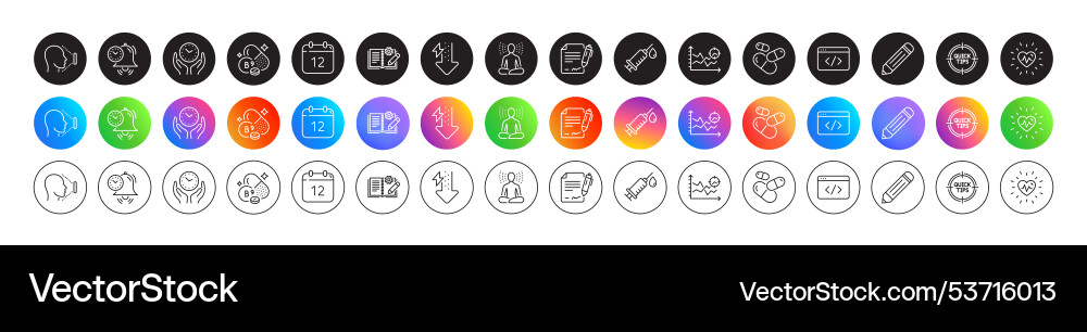 Energy drops heartbeat and tips line icons Energy drops heartbeat and tips line icons vector image