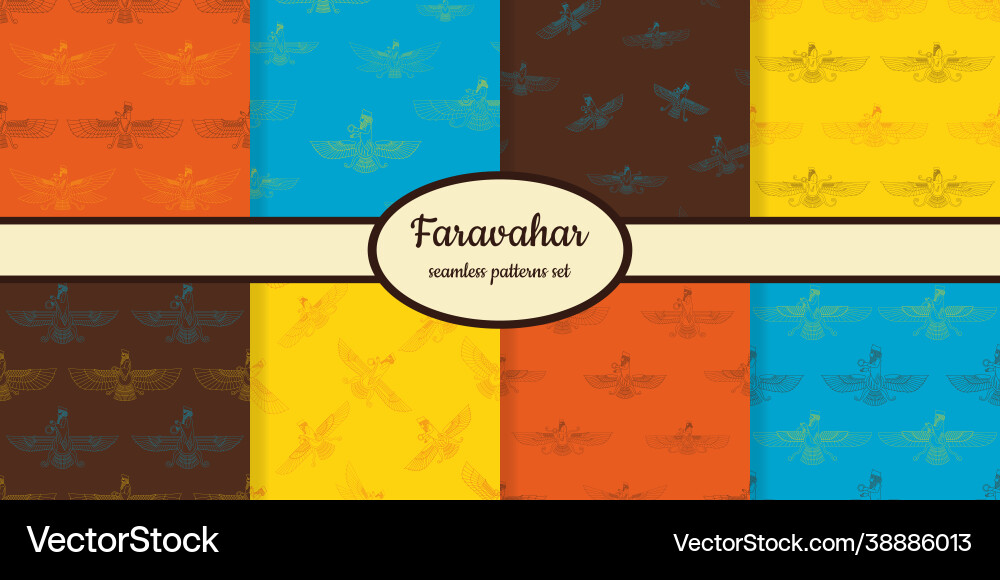 Seamless patterns with faravahar vector image