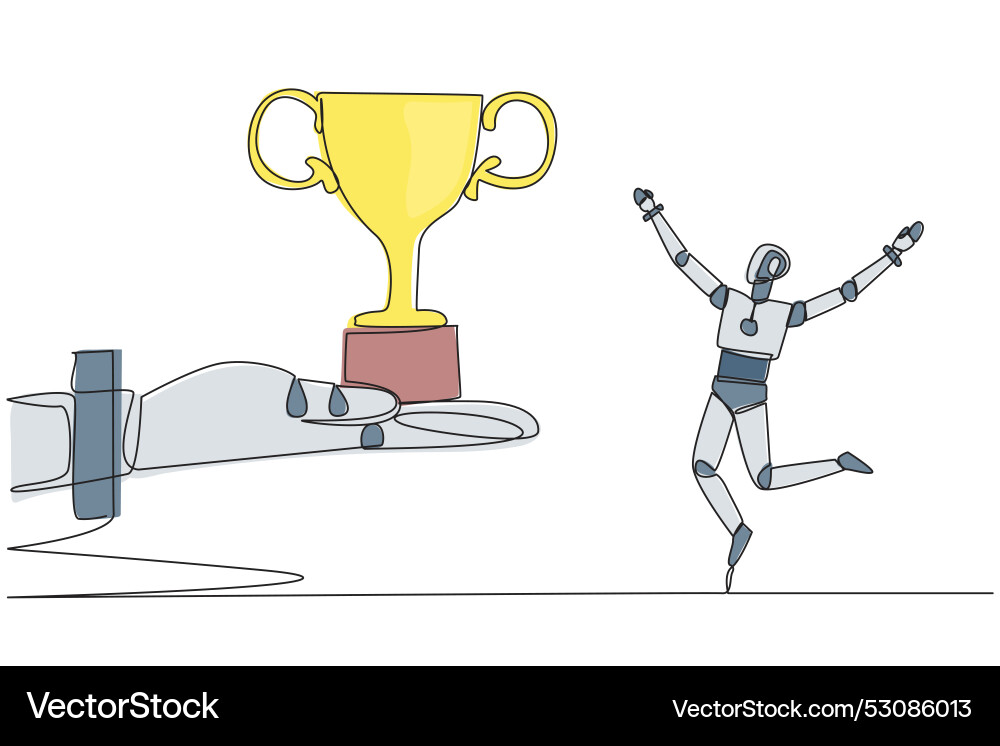 Single continuous line drawing a robot happy Vector Image