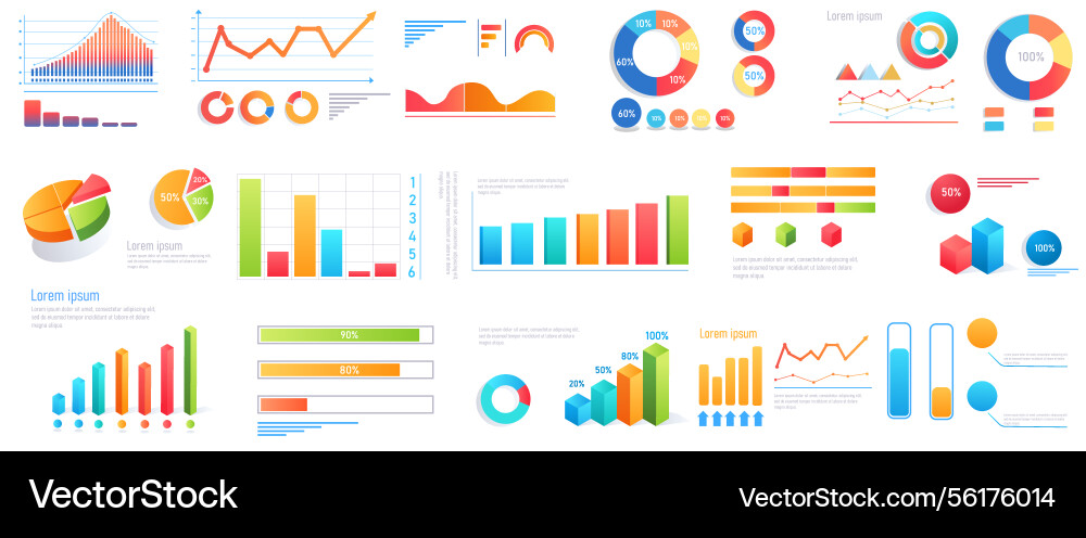 Colorful business data charts and graphs set Colorful business data charts and graphs set Vector Image