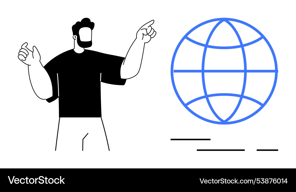 Man gesturing towards a globe symbol representing Vector Image