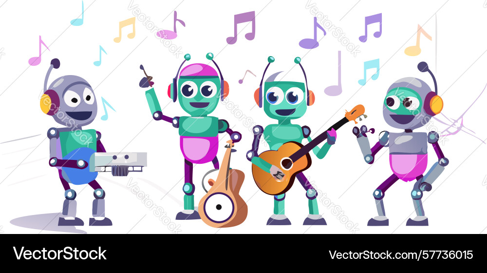 Robots playing instruments whimsical tech music Vector Image
