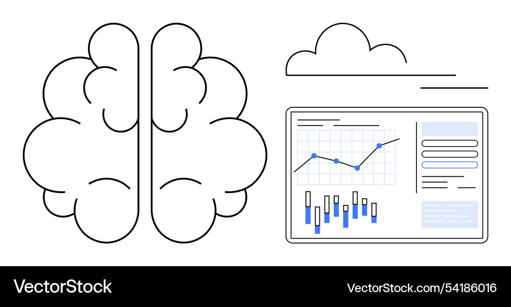 Brain and data analytics concept with bar line Brain and data analytics concept with bar line vector image