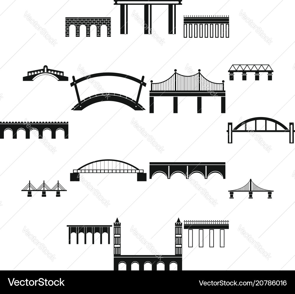 Bridge set icons simple style Bridge set icons simple style vector image