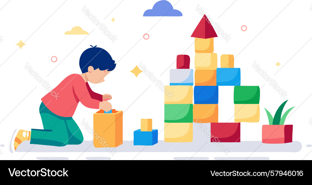 Child Building Block Tower Vector Image