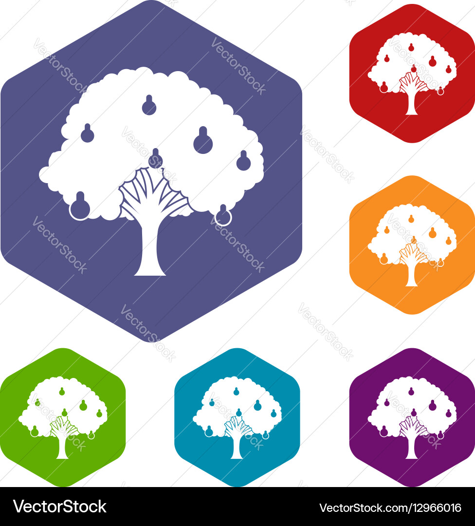 Pear tree with pears icons set Vector Image