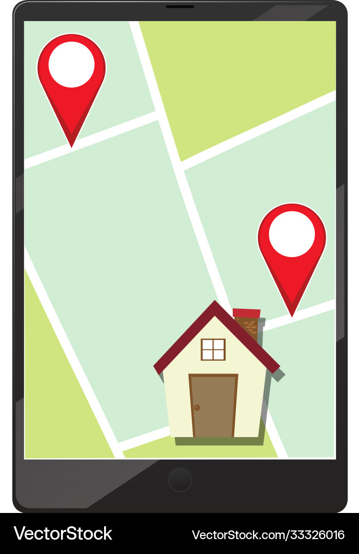 Pin location map on tablet display vector image