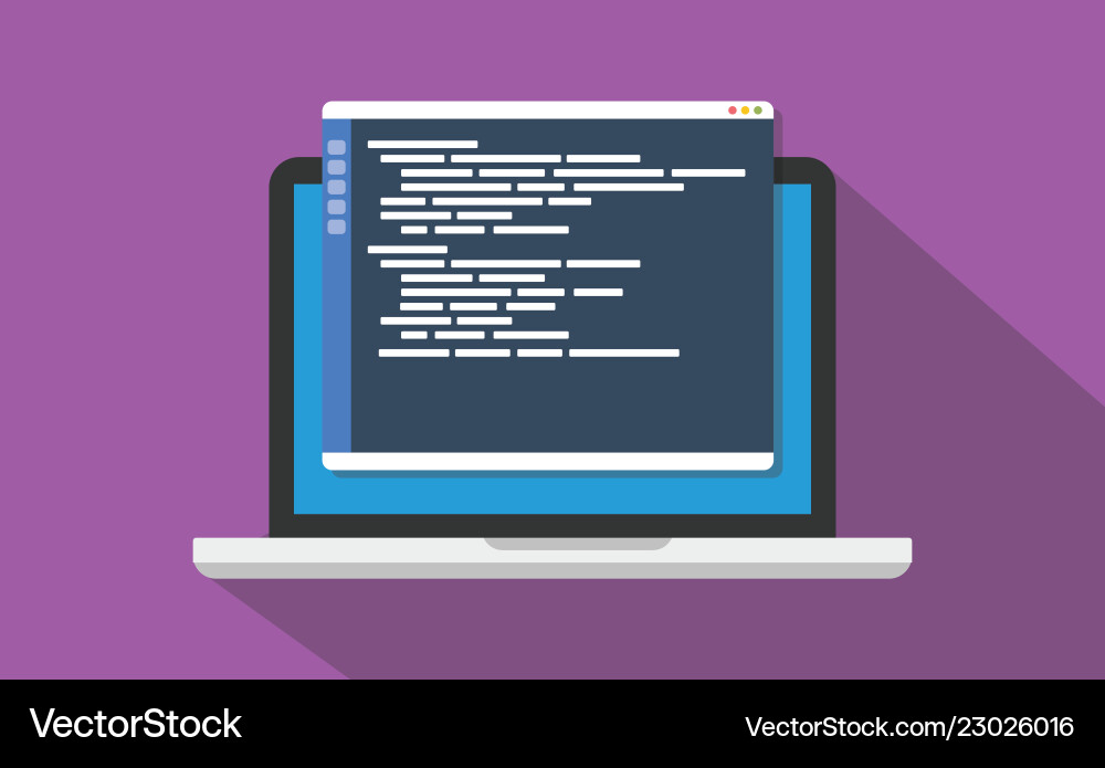 Text code editor programming on top of laptop Text code editor programming on top of laptop vector image