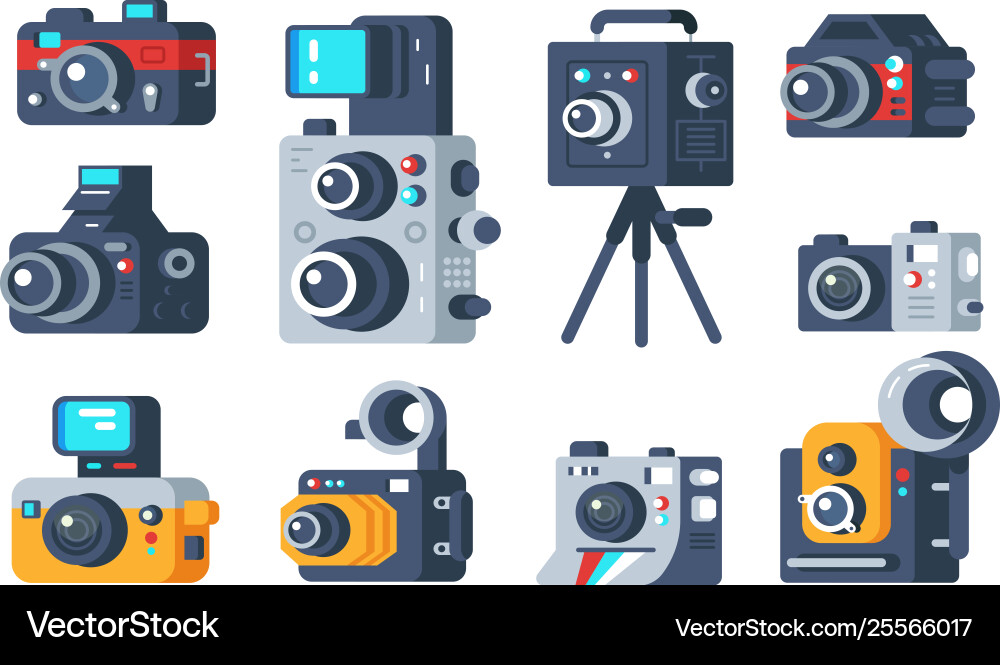 Different types cameras set Royalty Free Vector Image