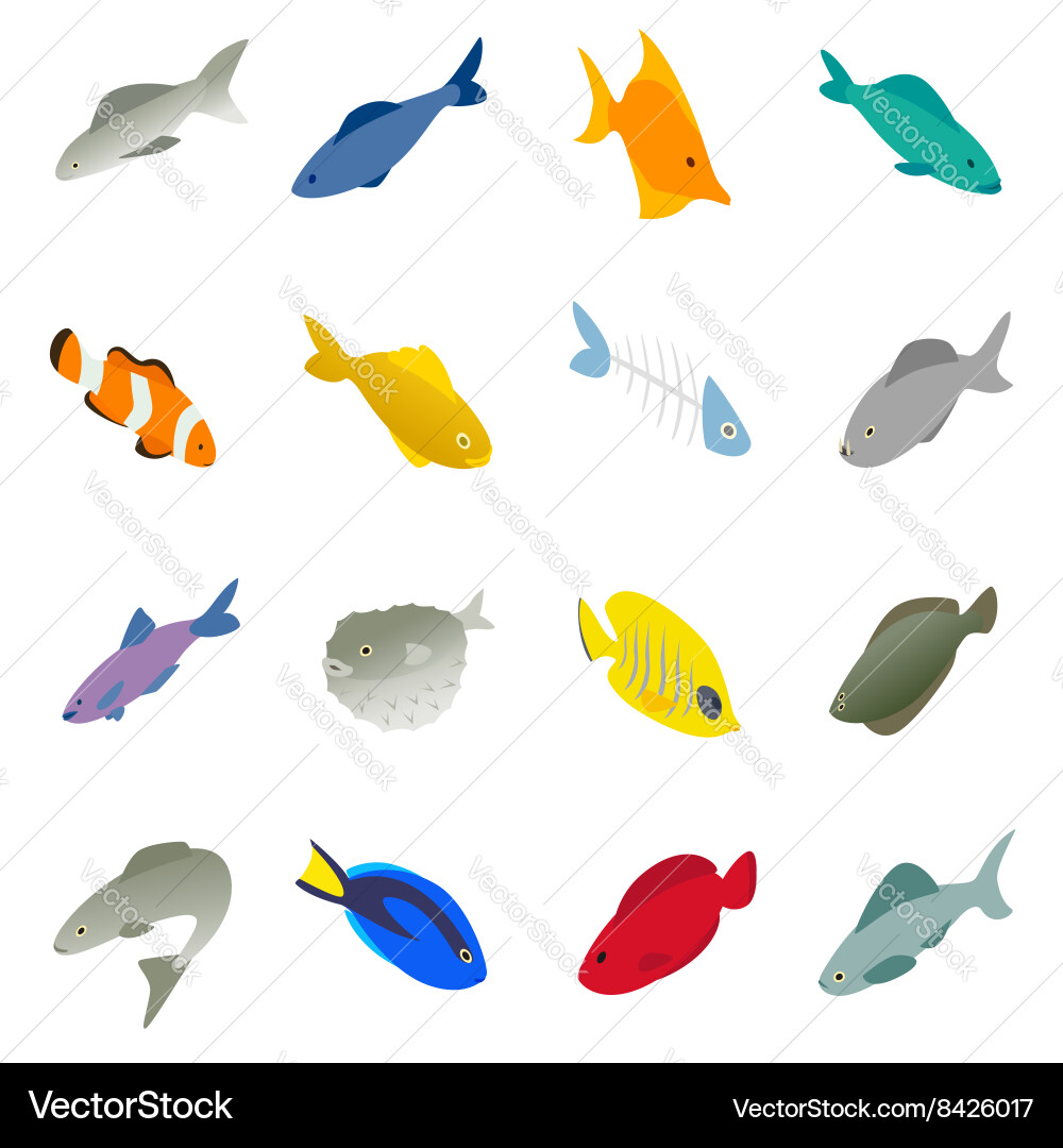 Isometric Fish Icon Set - Marine Life Vector Image
