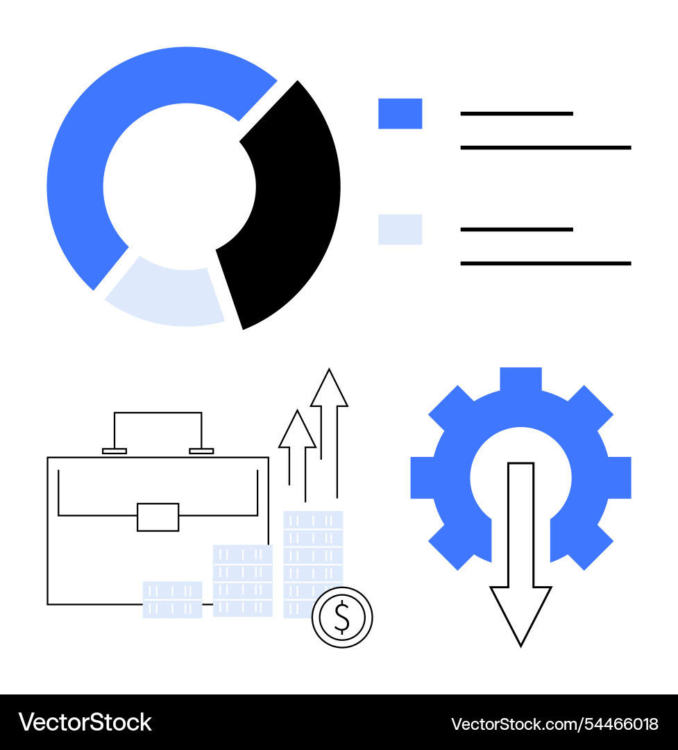 Data visualization with pie chart growth arrows Data visualization with pie chart growth arrows vector image