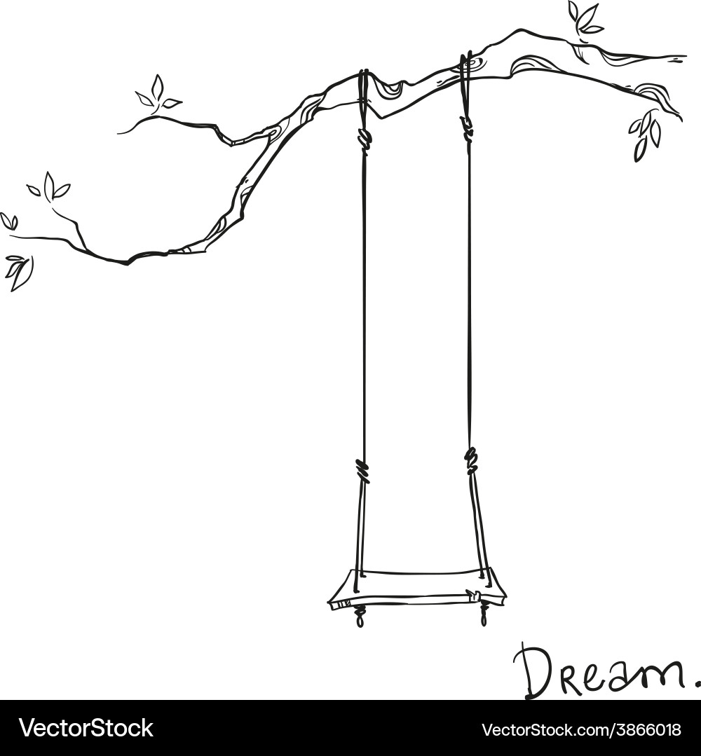 Tree with Swing - Simple Sketch vector image