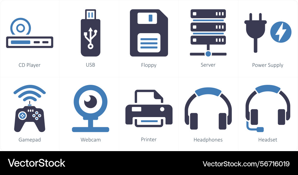 A set of 10 computer parts icons as cd player usb vector image