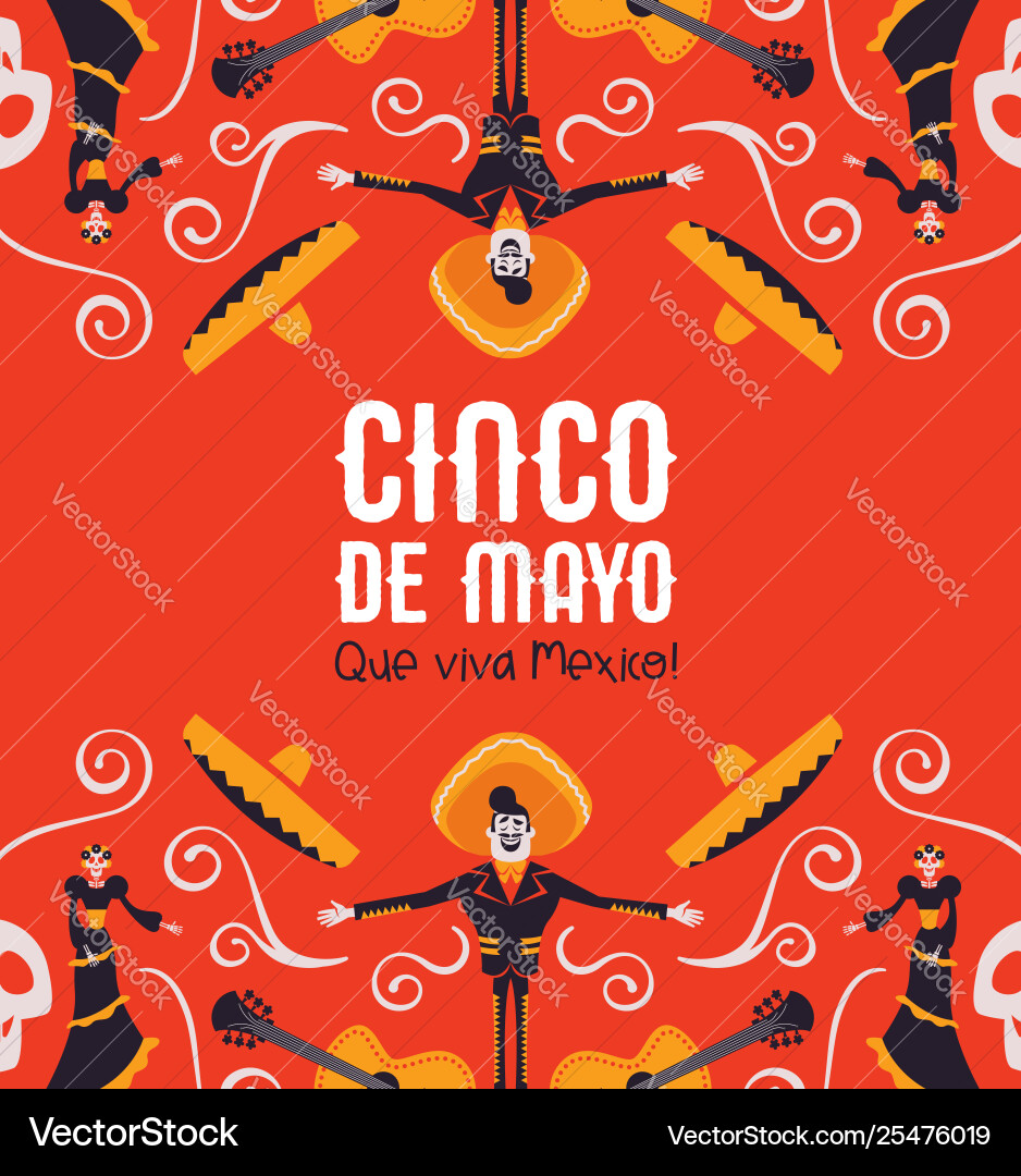 Cinco de mayo card mexican mariachi and catrina Cinco de mayo card mexican mariachi and catrina vector image