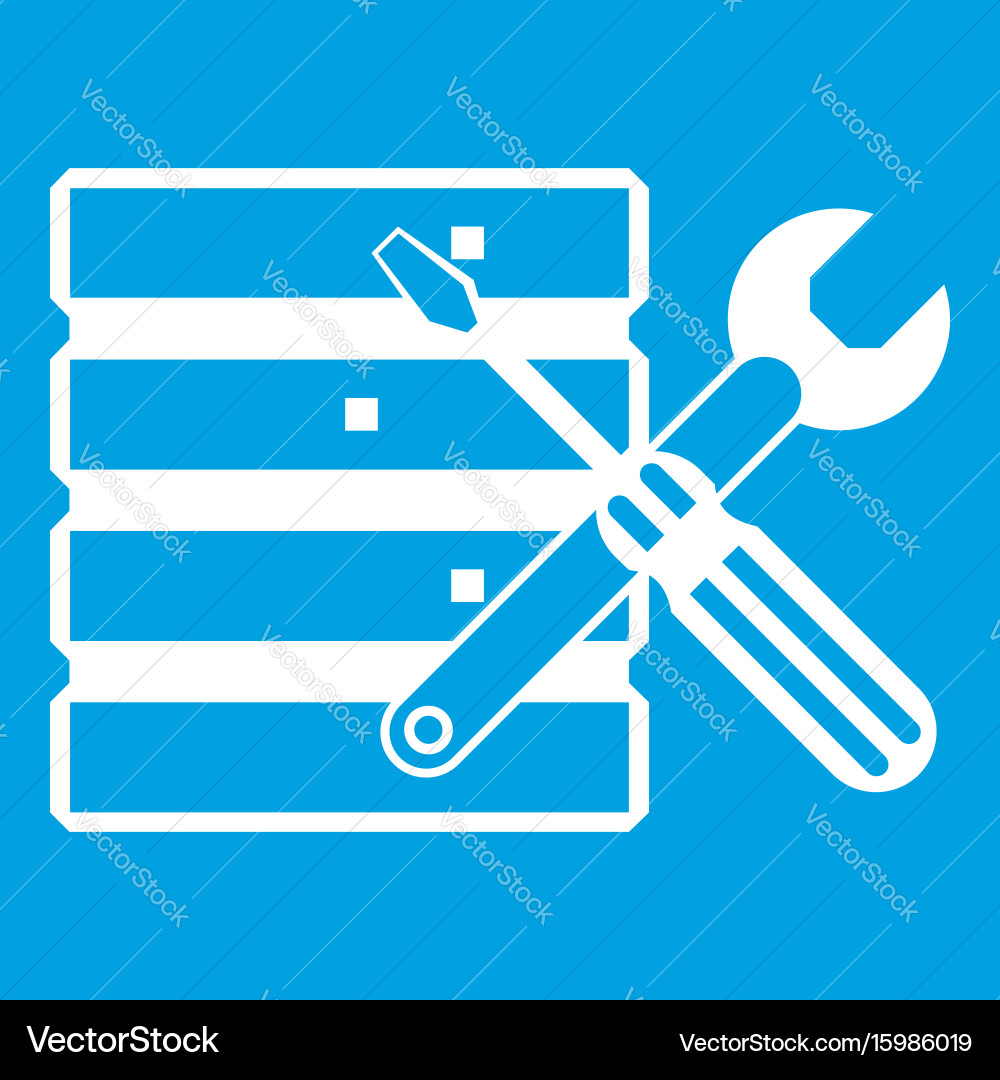 Database with screwdriverl and spanner icon white Vector Image