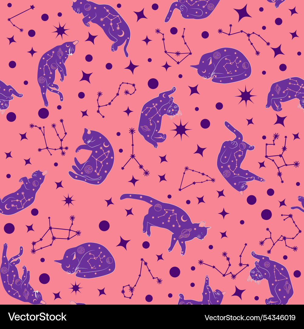Mystical seamless pattern of cats in boho style Mystical seamless pattern of cats in boho style vector image
