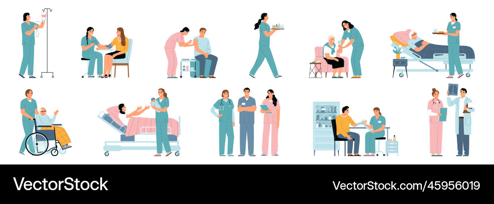 Nurse flat set Royalty Free Vector Image - VectorStock