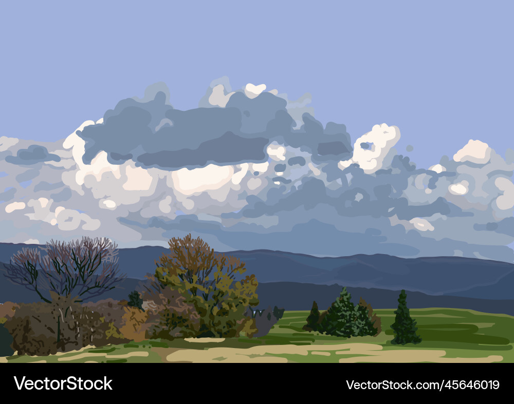 Scenic autumn view of trees on the fields Scenic autumn view of trees on the fields vector image