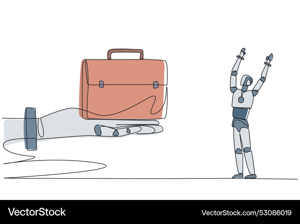 Single continuous line drawing a robot excited Single continuous line drawing a robot excited vector image