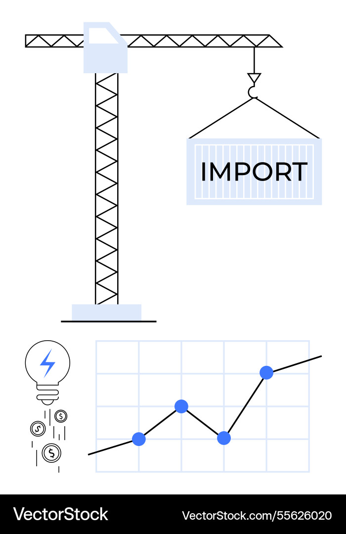 Crane loading import container with growth chart Crane loading import container with growth chart vector image