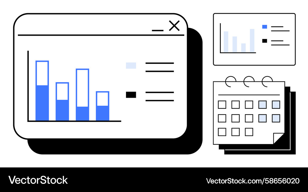 Data analysis and planning with bar chart display Data analysis and planning with bar chart display Vector Image