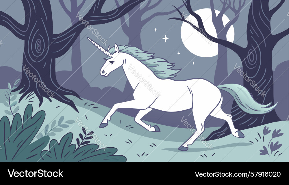 Dynamic unicorn running in forest mythical Vector Image
