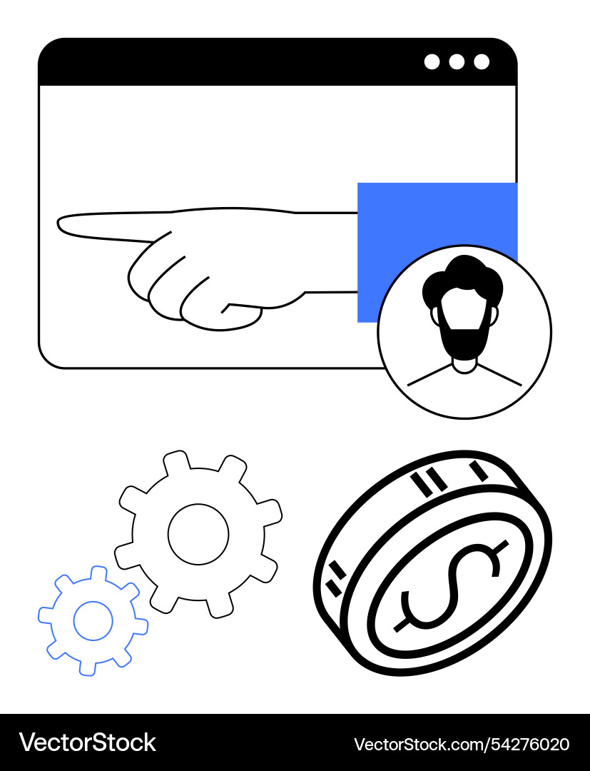 Hand pointing on browser screen with profile icon Hand pointing on browser screen with profile icon vector image