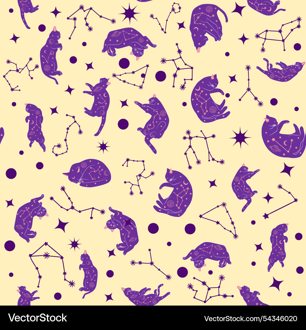 Mystical seamless pattern of cats in boho style Mystical seamless pattern of cats in boho style vector image