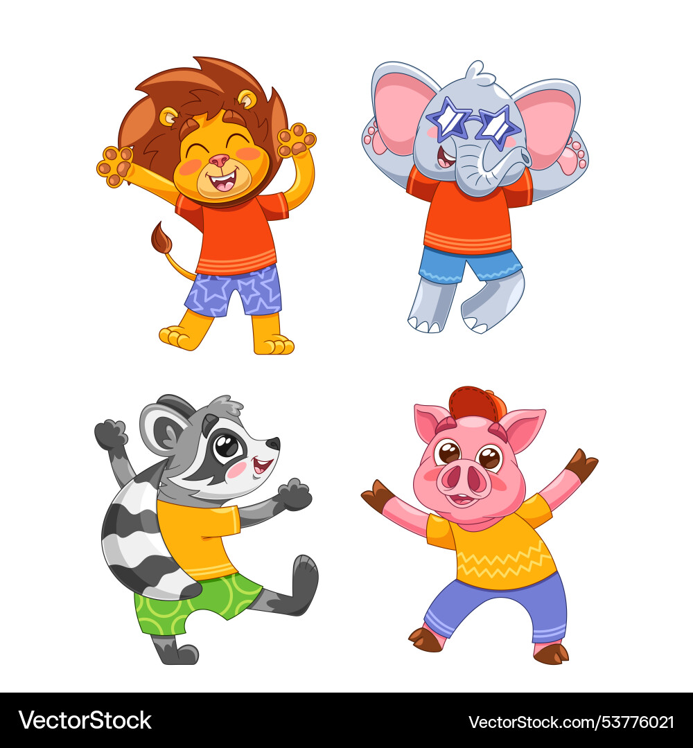 Cartoon-Tiere freudig tanzen mit vibrierend Cartoon-Tiere freudig tanzen mit vibrierend vektorbild