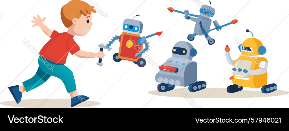 Children Playing with Robots Vector Image