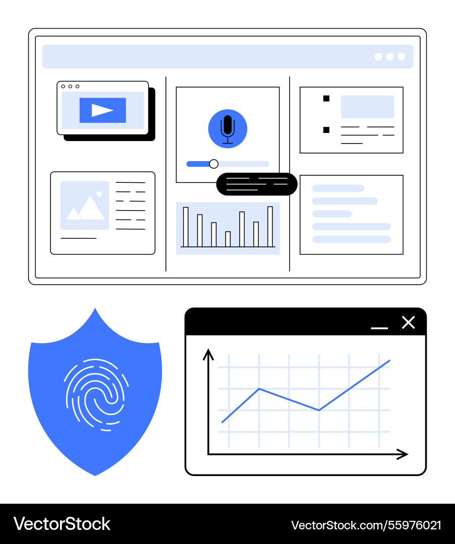 Data dashboard with graph voice search media Data dashboard with graph voice search media vector image
