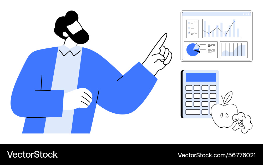 Man analyzing data on a screen with graphs Man analyzing data on a screen with graphs Vector Image