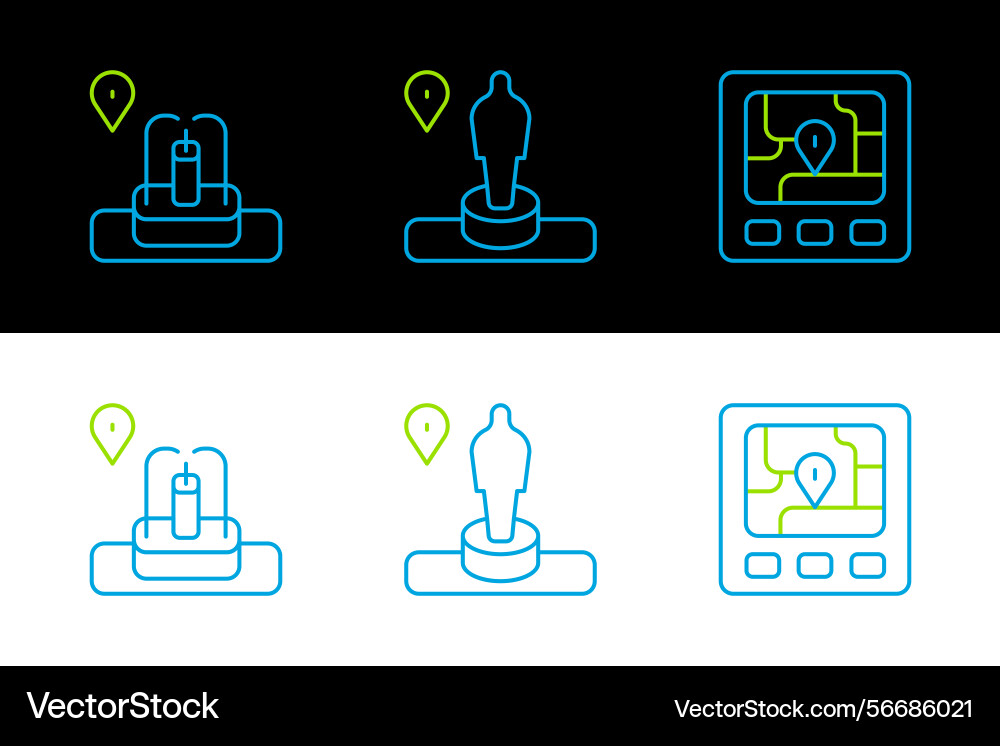 Set line gps device with map location fountain Vector Image
