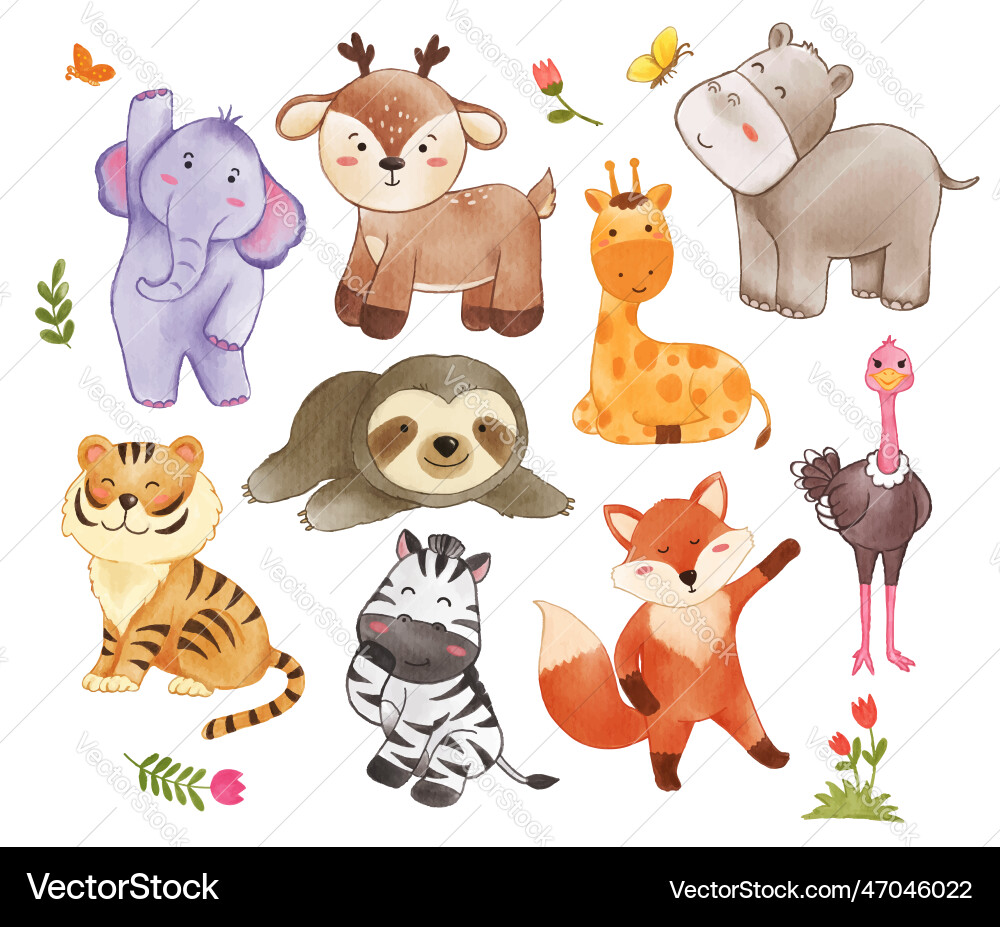 Cute Animal Watercolor Collection vector image