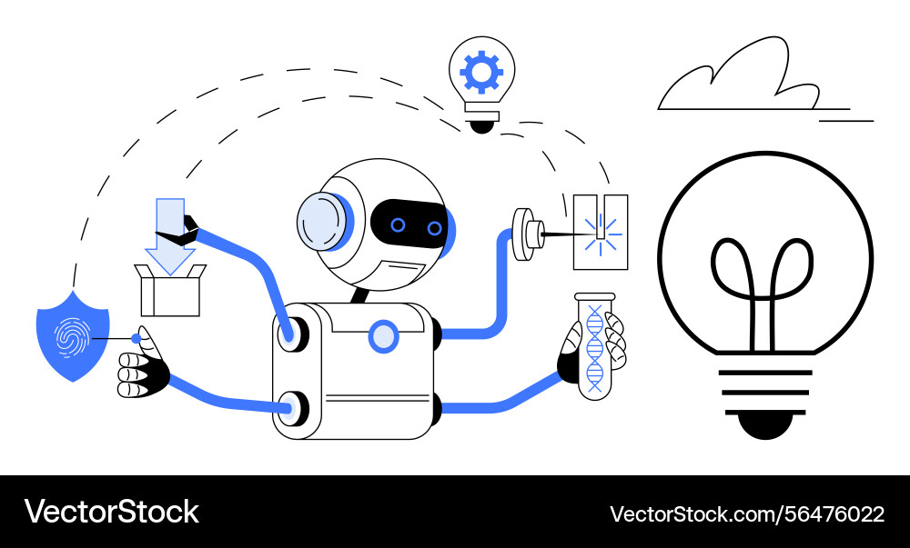 Robot innovating with multi-tasking science Robot innovating with multi-tasking science vector image