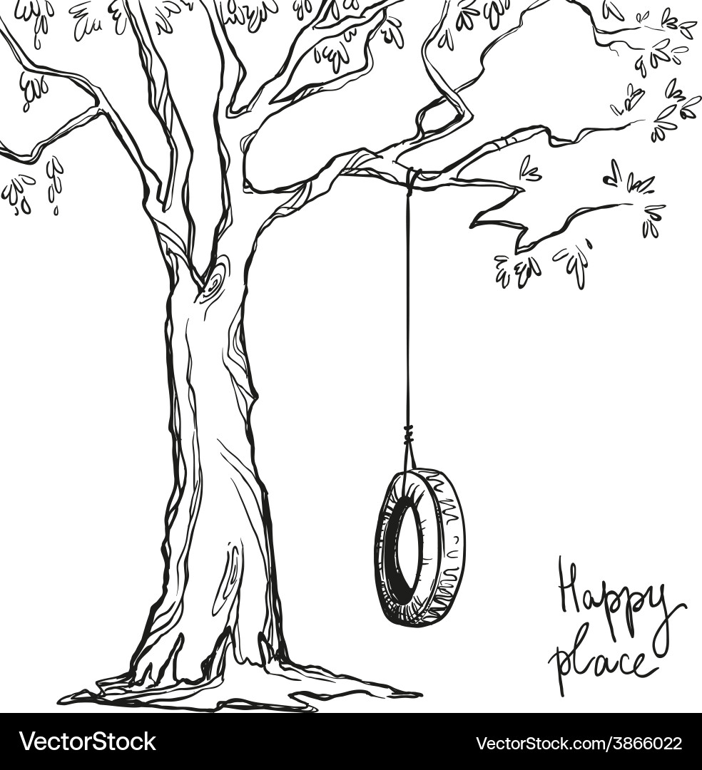Rustic Tree with Tyre Swing Royalty Free Vector Image