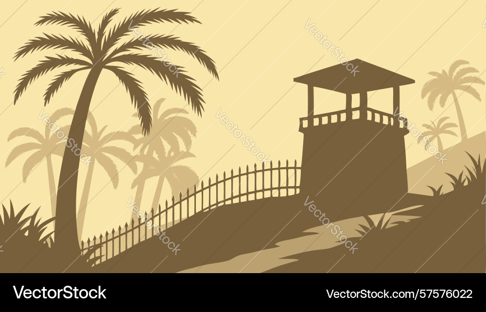 Rustic watchtower with palm trees design Vector Image