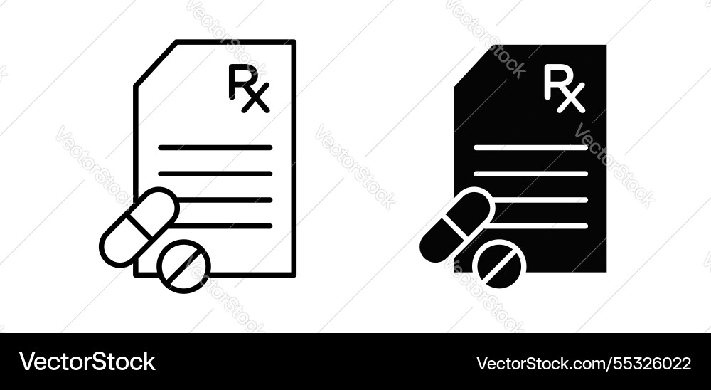Rx icons pack in black flat and strokes Royalty Free Vector