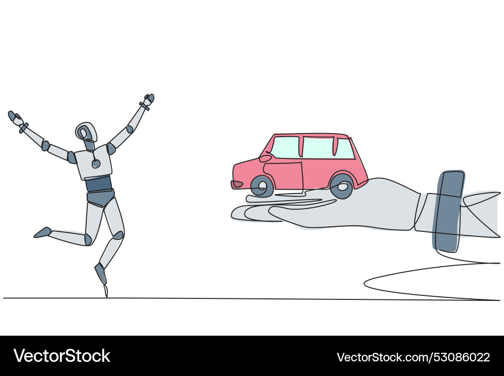 Single continuous line drawing a robot excited Single continuous line drawing a robot excited vector image