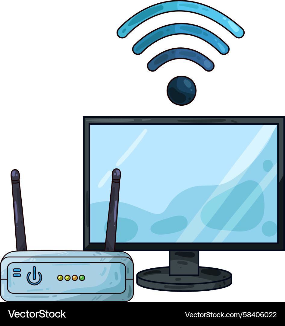 WiFi Router and Computer Setup Vector Image